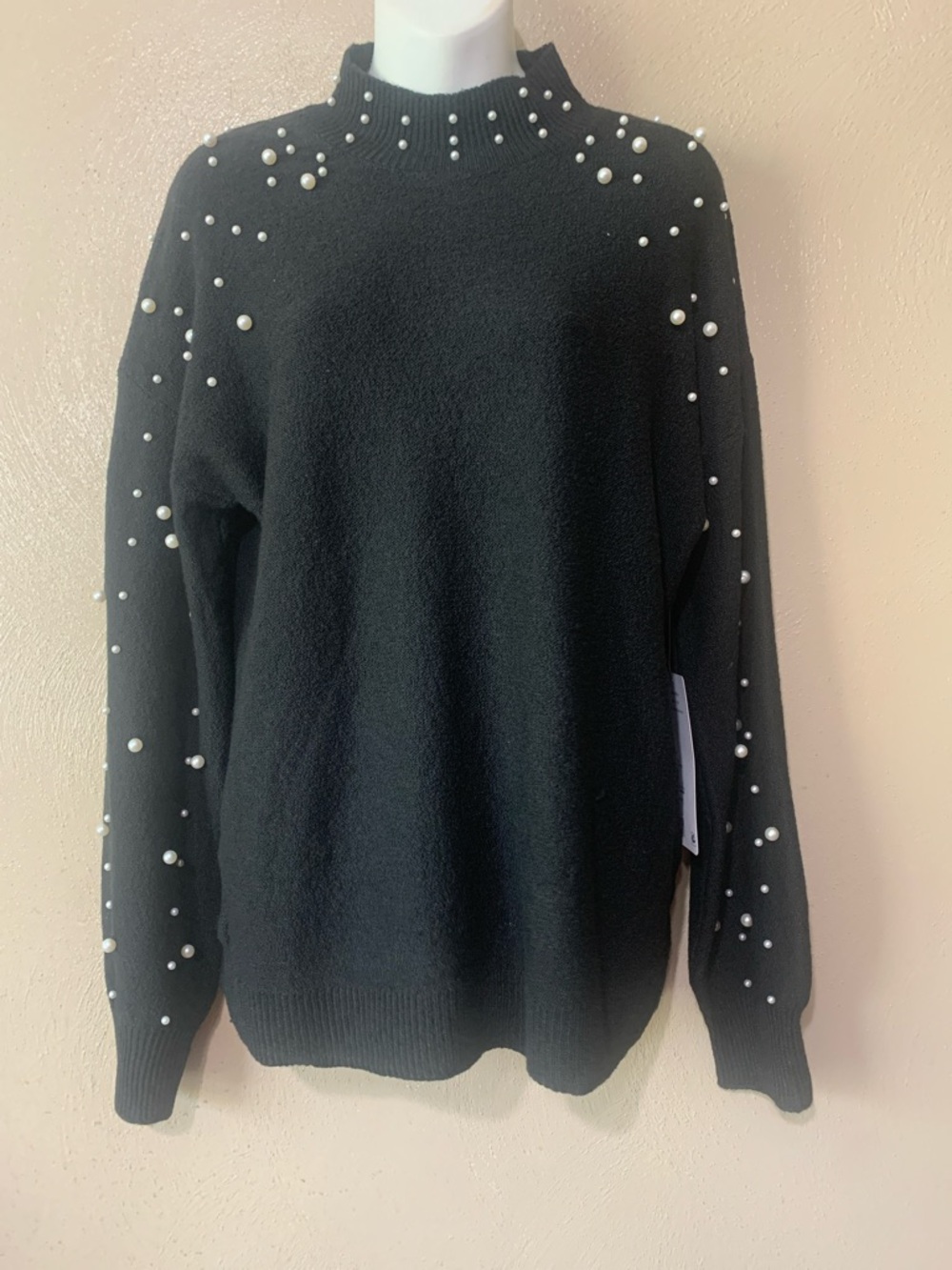 Berkley Jensen size L Black Pearl-Accent Mock Neck Sweater NWT